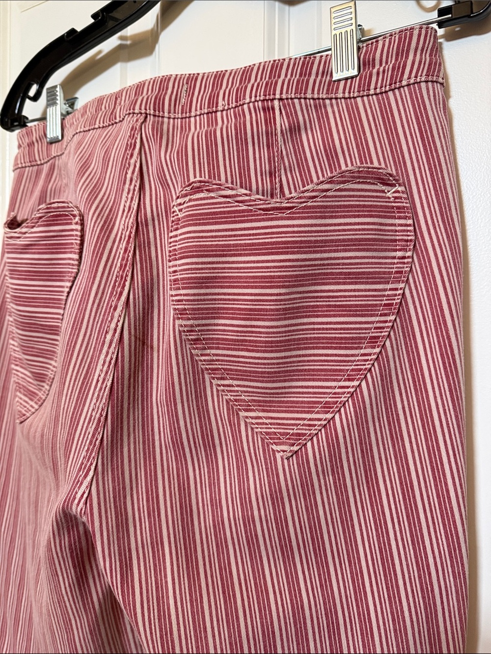 We The Free  Red/White Striped High-Waist Pants. flare at knee. Heart pocket.